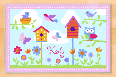 Birds and Birdhouses Placemat with flowers in pretty colors