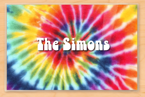 Place mat that look like tie dyed shirt with name